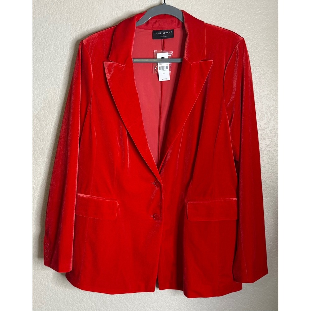 Lane Bryant Womens 18 Blazer Red Velvet Two Button Notched Lapel Lined Glam NEW